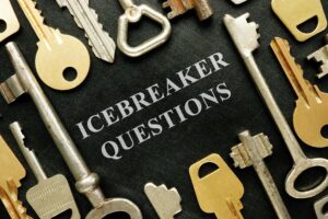 Ice Breakers concept. Phrase icebreaker questions and various keys.